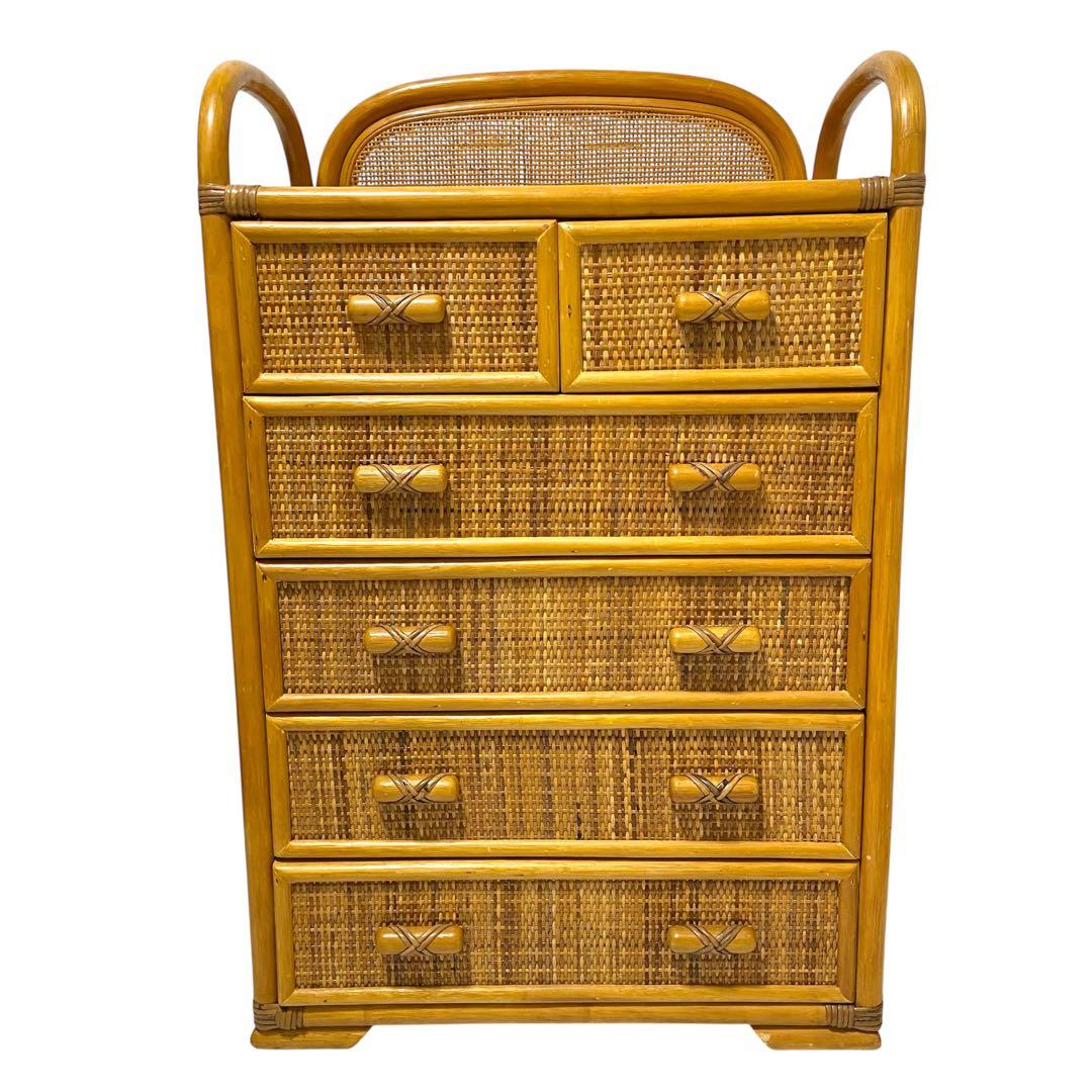 週末セール】 籐 ラタン チェスト 5段 引出し6杯 収納家具 ビンテージ