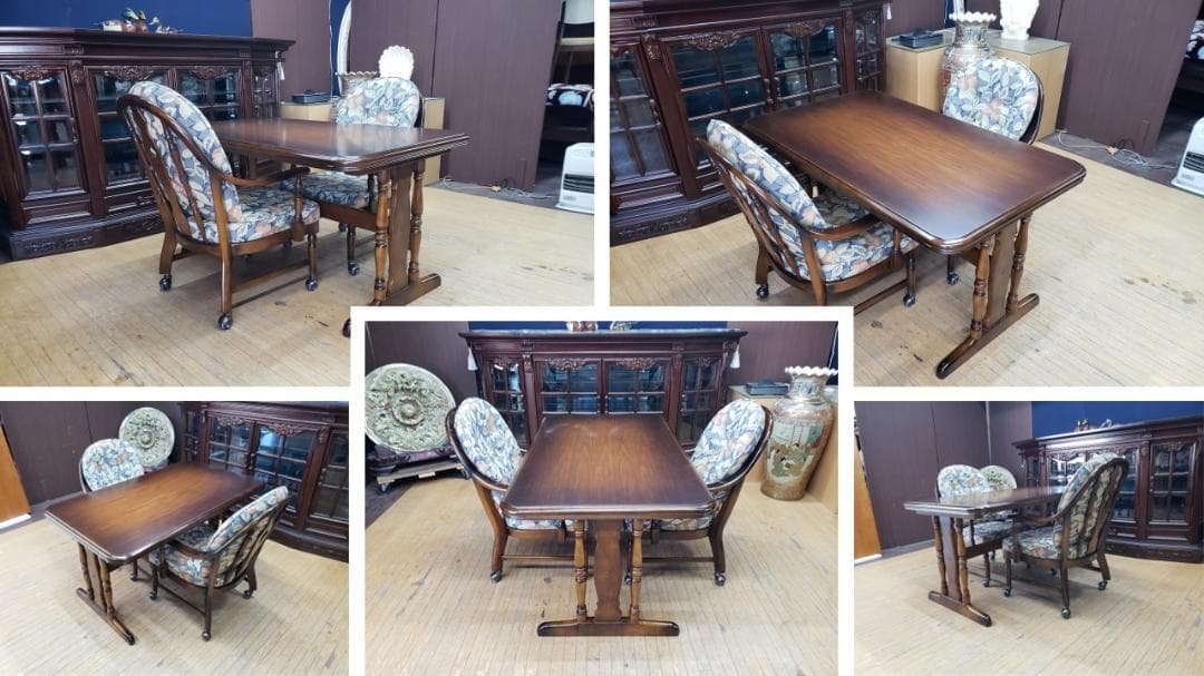 B20　カリモク　コロニアルシリーズ　キャスター付きチェア＆ダイニング３点セット