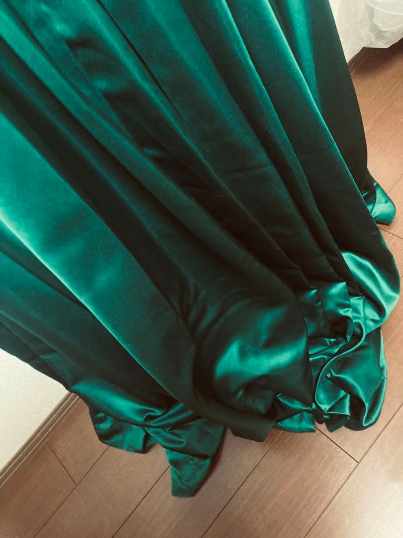 カラードレス 9号 ウェディングドレス サテン グリーン プリンセスライン