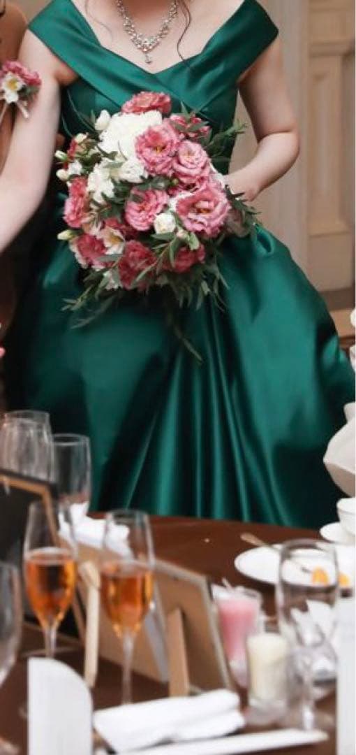 カラードレス 9号 ウェディングドレス サテン グリーン プリンセスライン