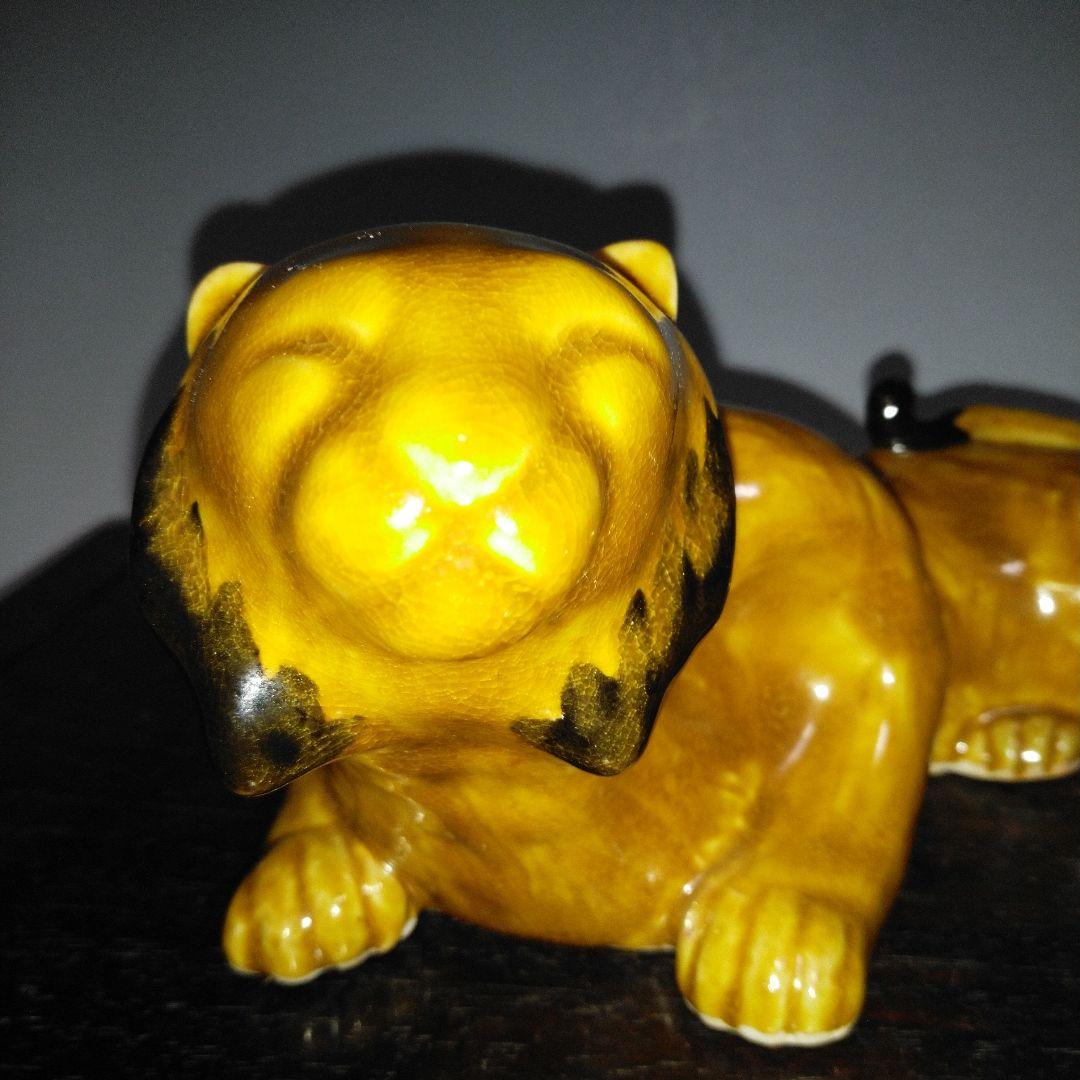 NO497 九谷焼 置物 虎 二代浅蔵五十吉作 銘あり