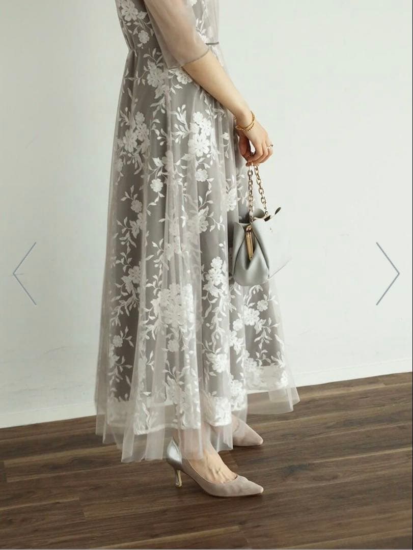 【SALE】Rire Fete ボタニカル刺繍チュールドレス38