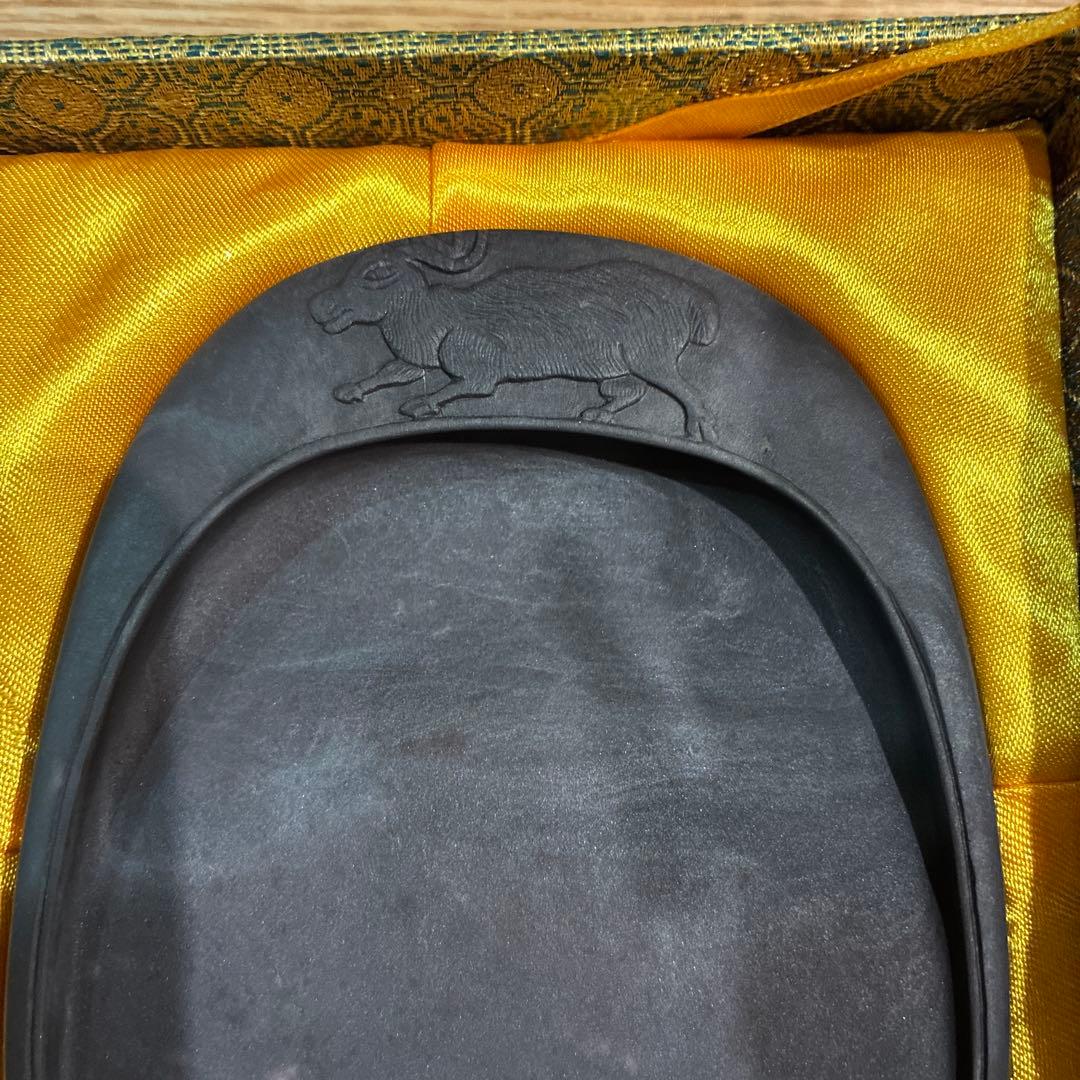 端溪 麻子坑 硯 羊 箱入り 蓋付き 習字 アンティーク レトロ ヴィンテージ