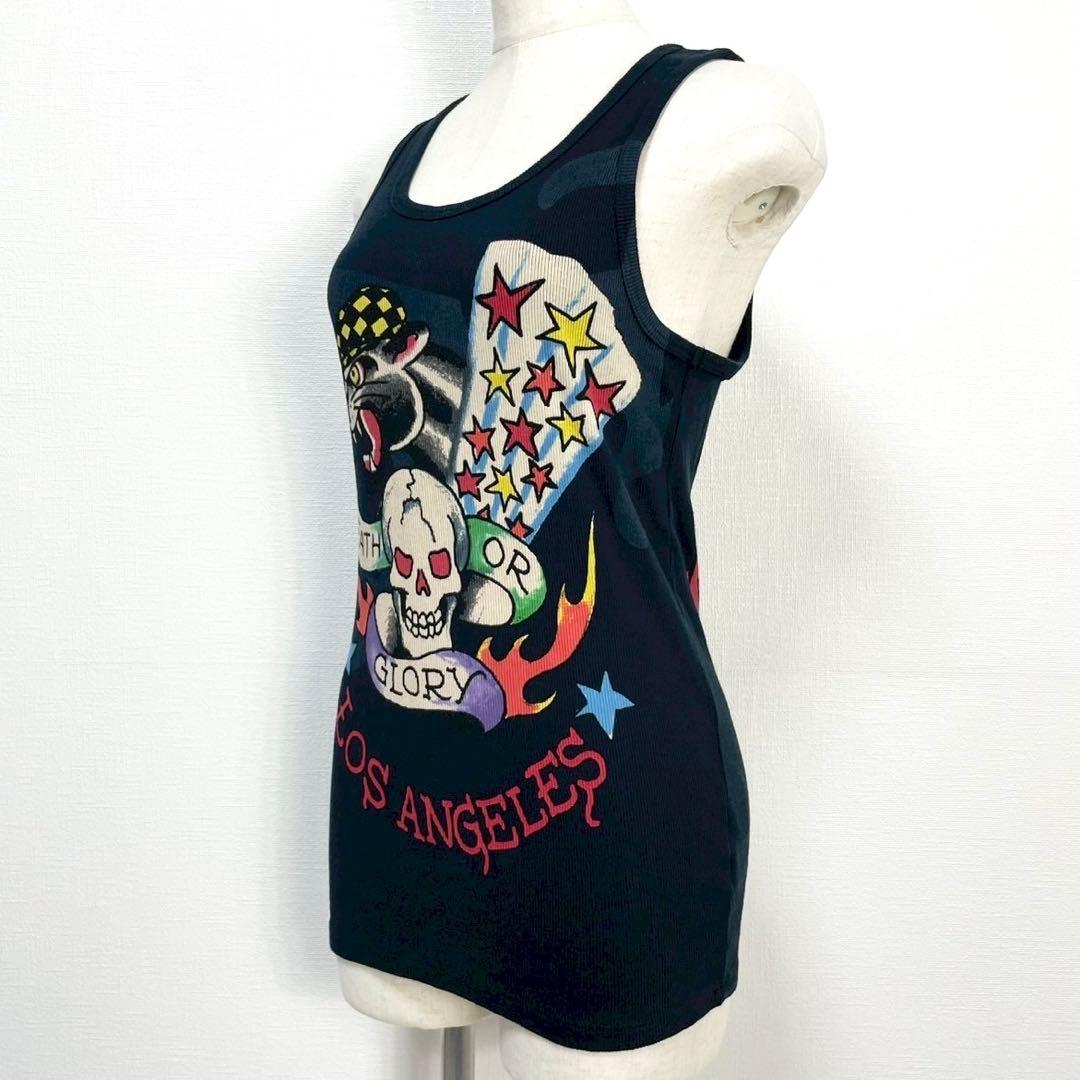 y2k❤️ 00s Ed Hardy スカル 両面ロゴ リブ タンクトップ
