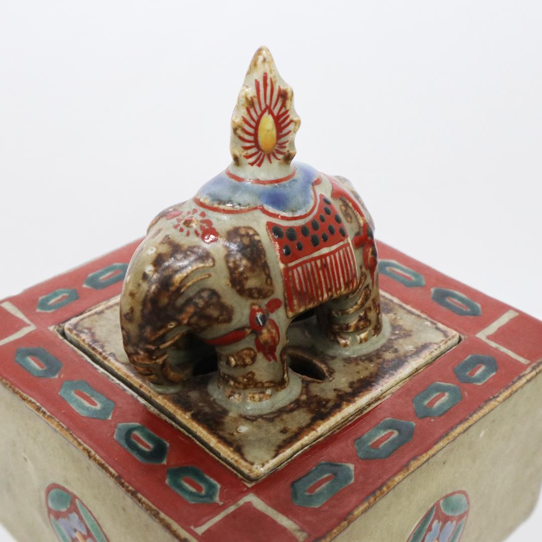 陶芸家 道林俊正作 色絵 七宝文 象香炉 共箱