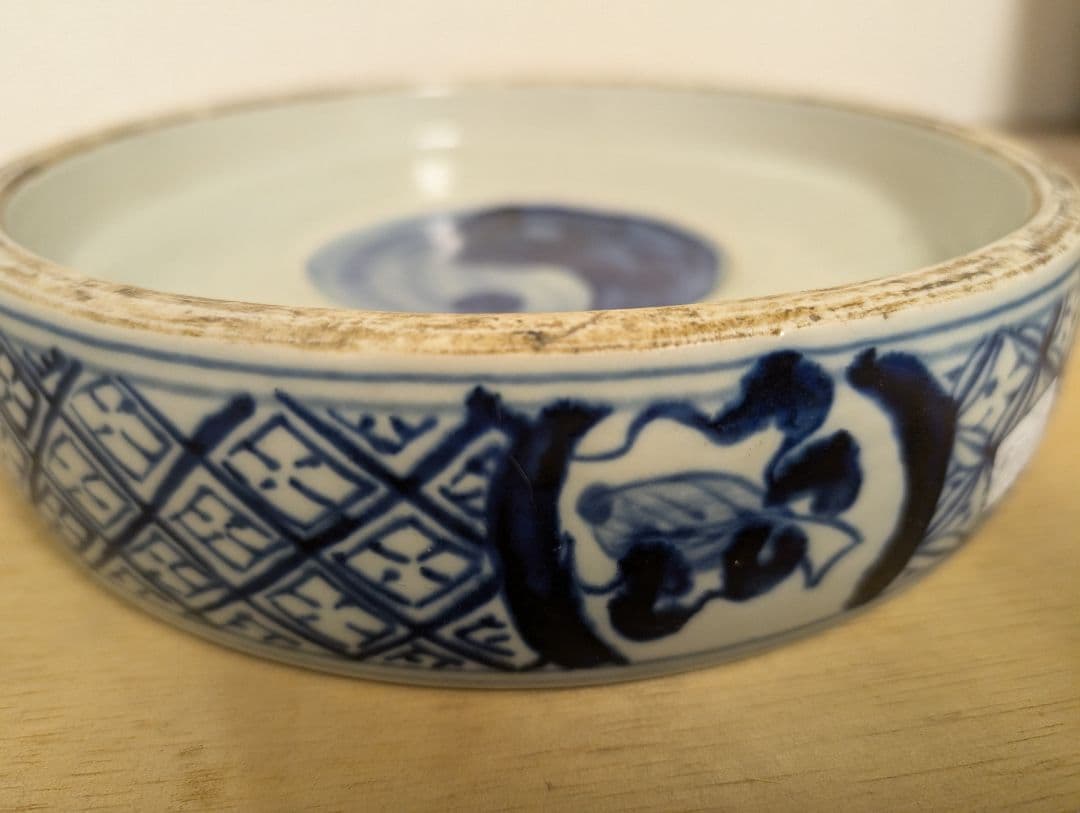 陶芸 硯 書道具 染付 太極硯 すずり 美術 古道具