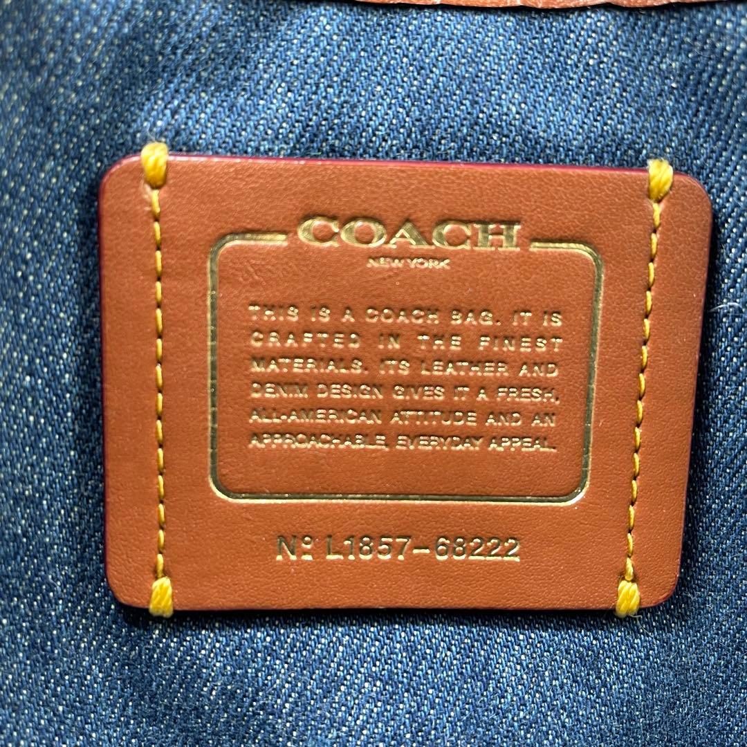 【極美品】コーチ　ショルダーバッグ　ティーローズ　ターンロック　デニム　青