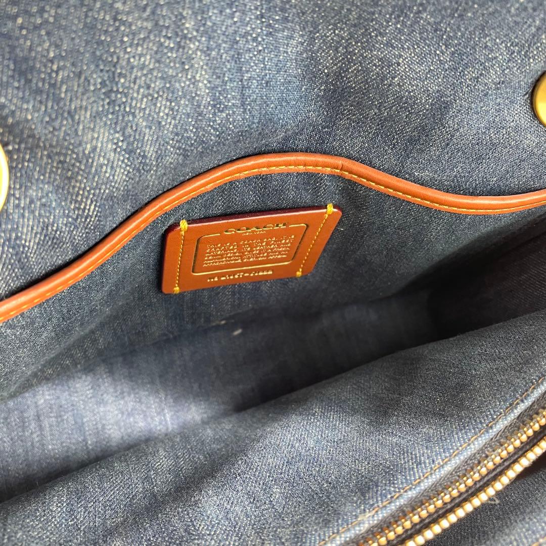 【極美品】コーチ　ショルダーバッグ　ティーローズ　ターンロック　デニム　青