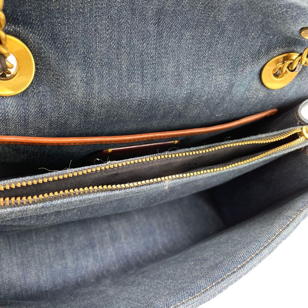 【極美品】コーチ　ショルダーバッグ　ティーローズ　ターンロック　デニム　青