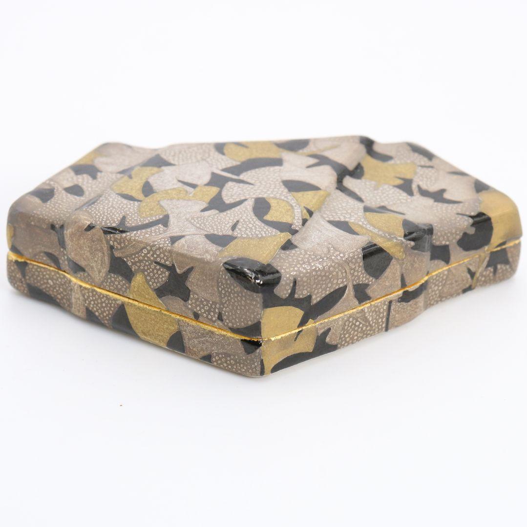 浅野紫仙作 銀杏ちらし 香合 茶道具 共箱　V901