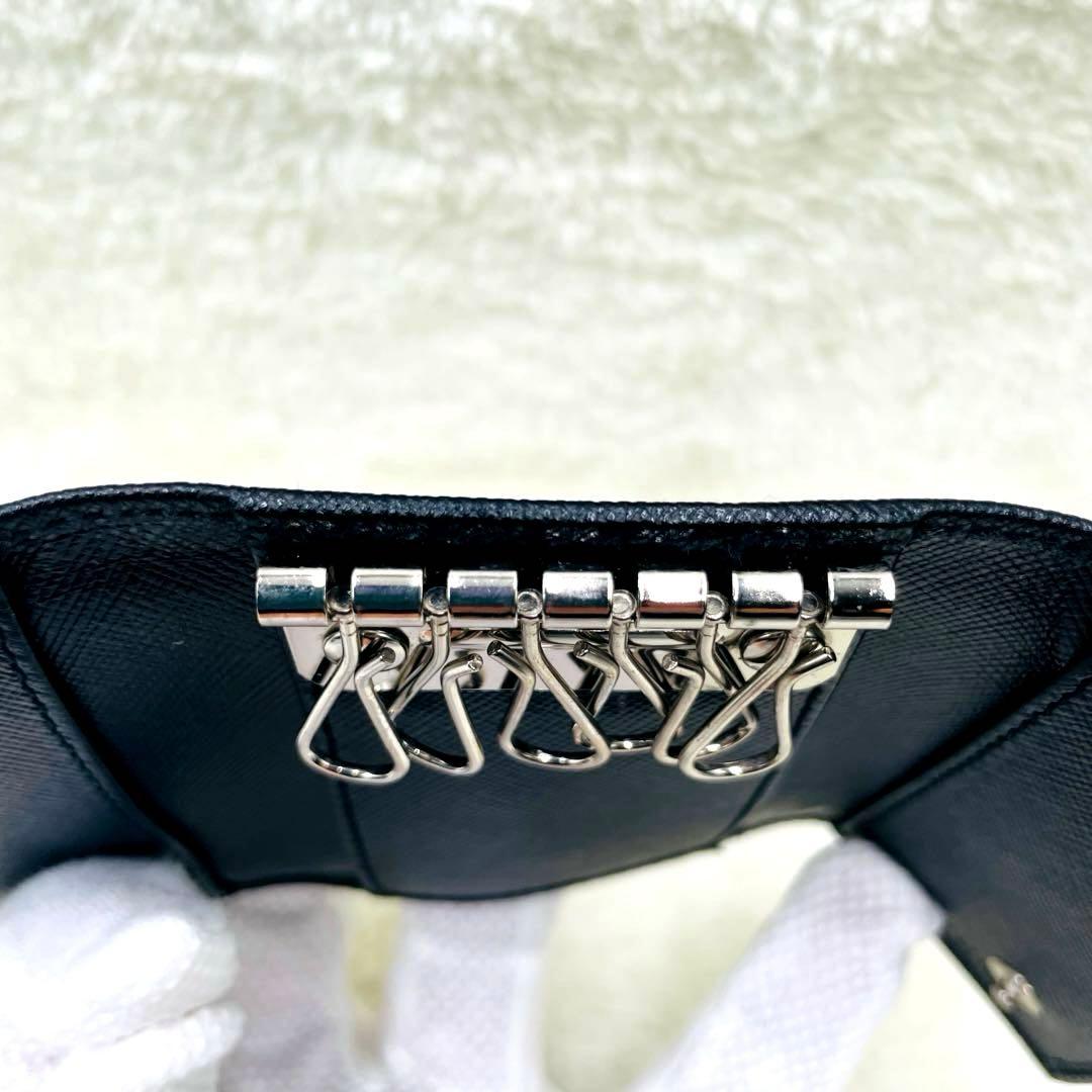 極美品 PRADA 6連 キーケース 三角ロゴ サフィアーノ ブラック 付属品