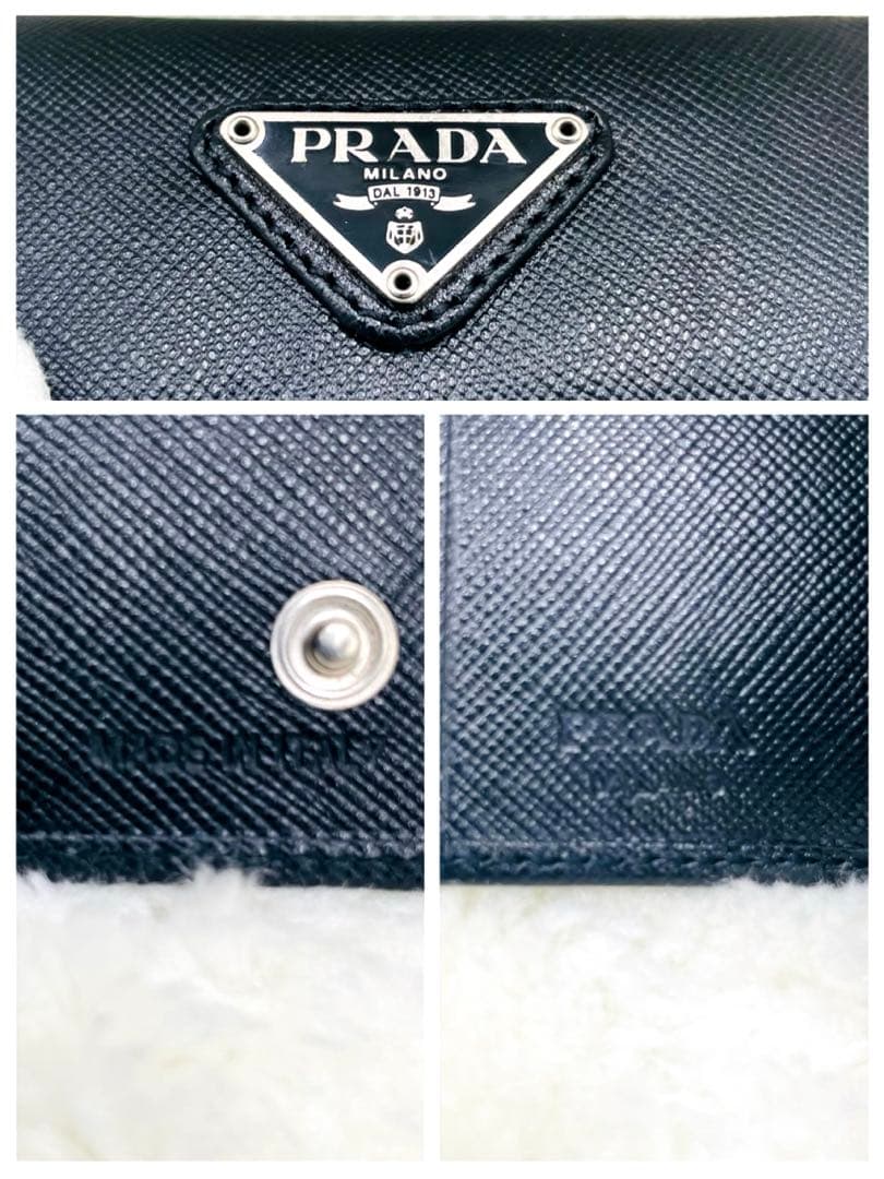 極美品 PRADA 6連 キーケース 三角ロゴ サフィアーノ ブラック 付属品