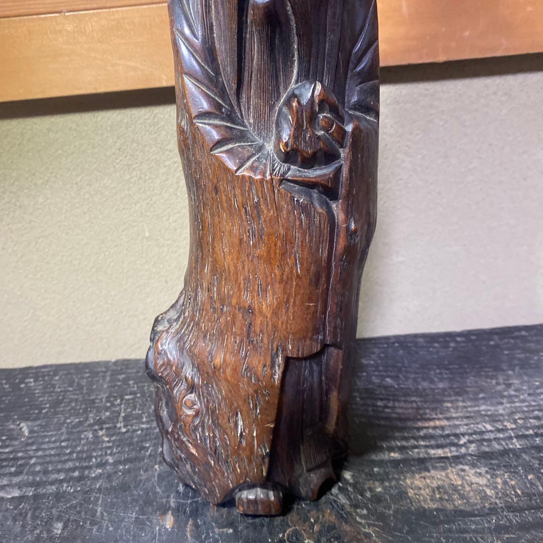 中国古玩　木彫桃仙人