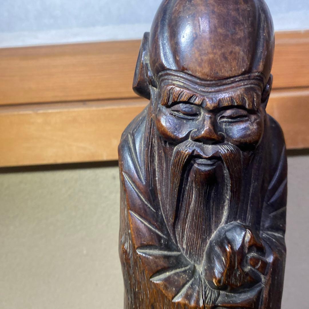 中国古玩　木彫桃仙人