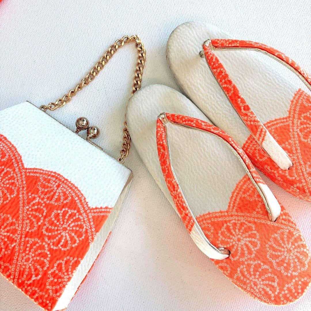 美品　フルセット　七五三７歳女の子　着物　化繊　オレンジ　51975