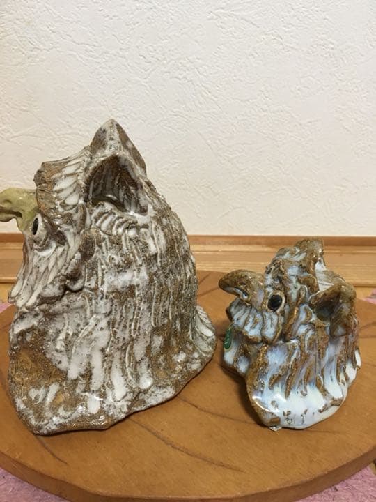 親子のフクロウ 信楽焼 狸庵作家作品 お値下げしました。