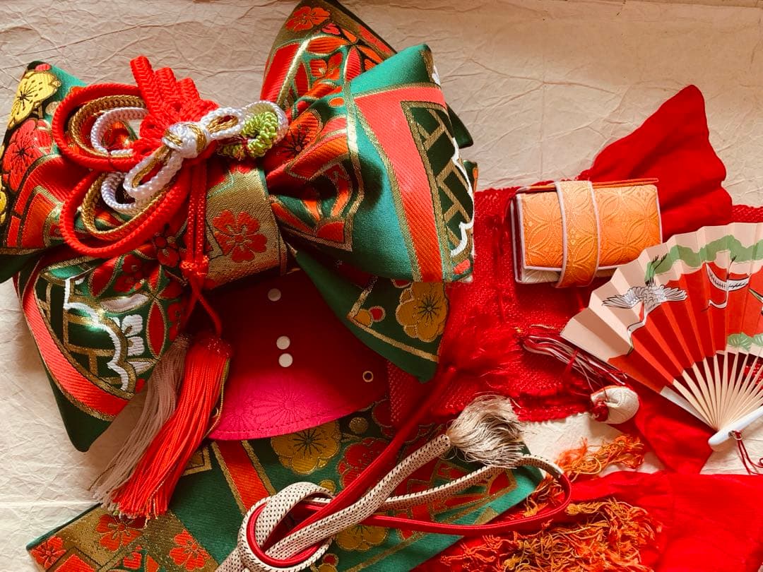 七五三　三歳の女の子のお支度　正絹お宮参り初着　襦袢まで全て正絹お着物フルセット