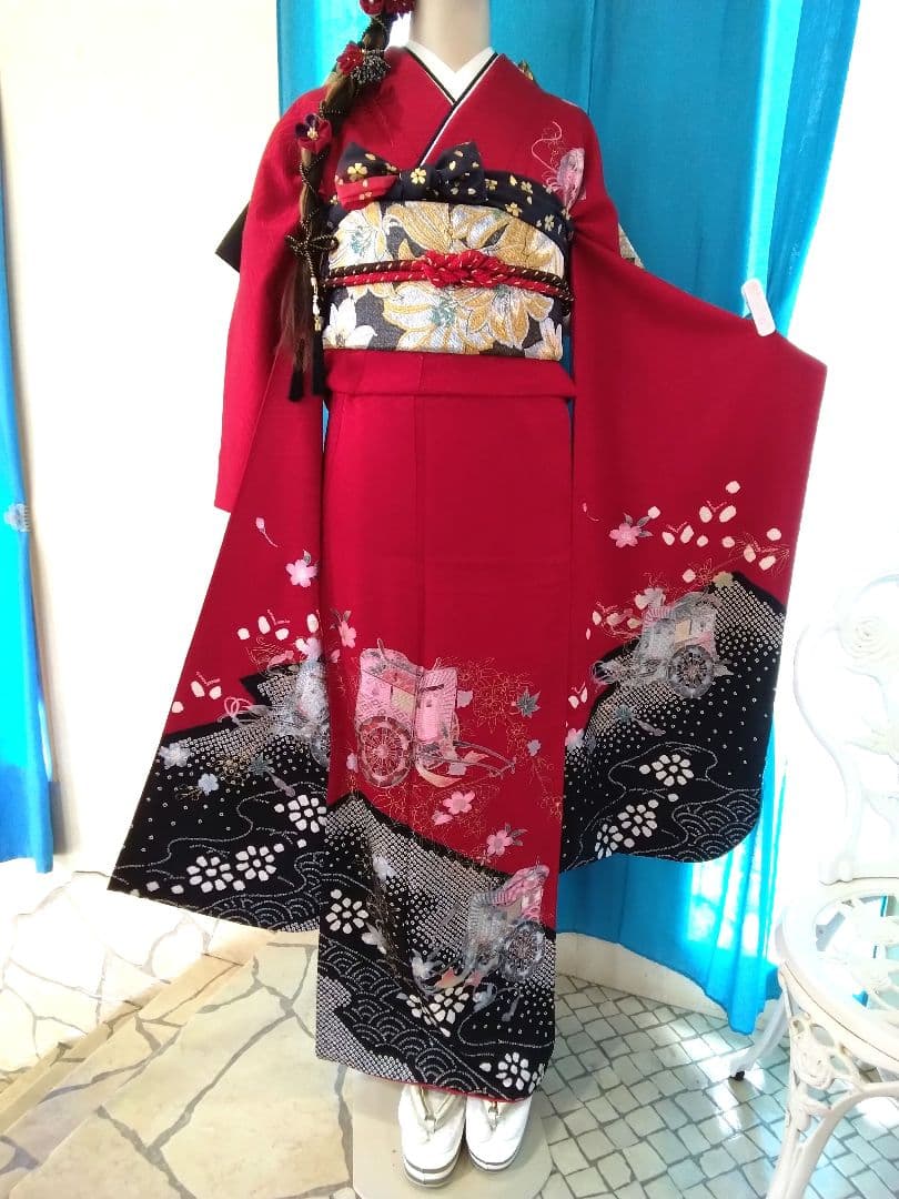 振袖フルセット、やまと誂製絞り成人式、重ね衿帯揚げ帯締め、袋帯