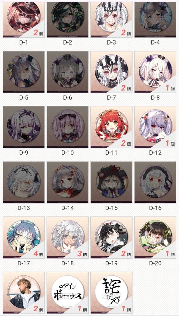 アニメグッズ(クジの缶バッジ、色紙)