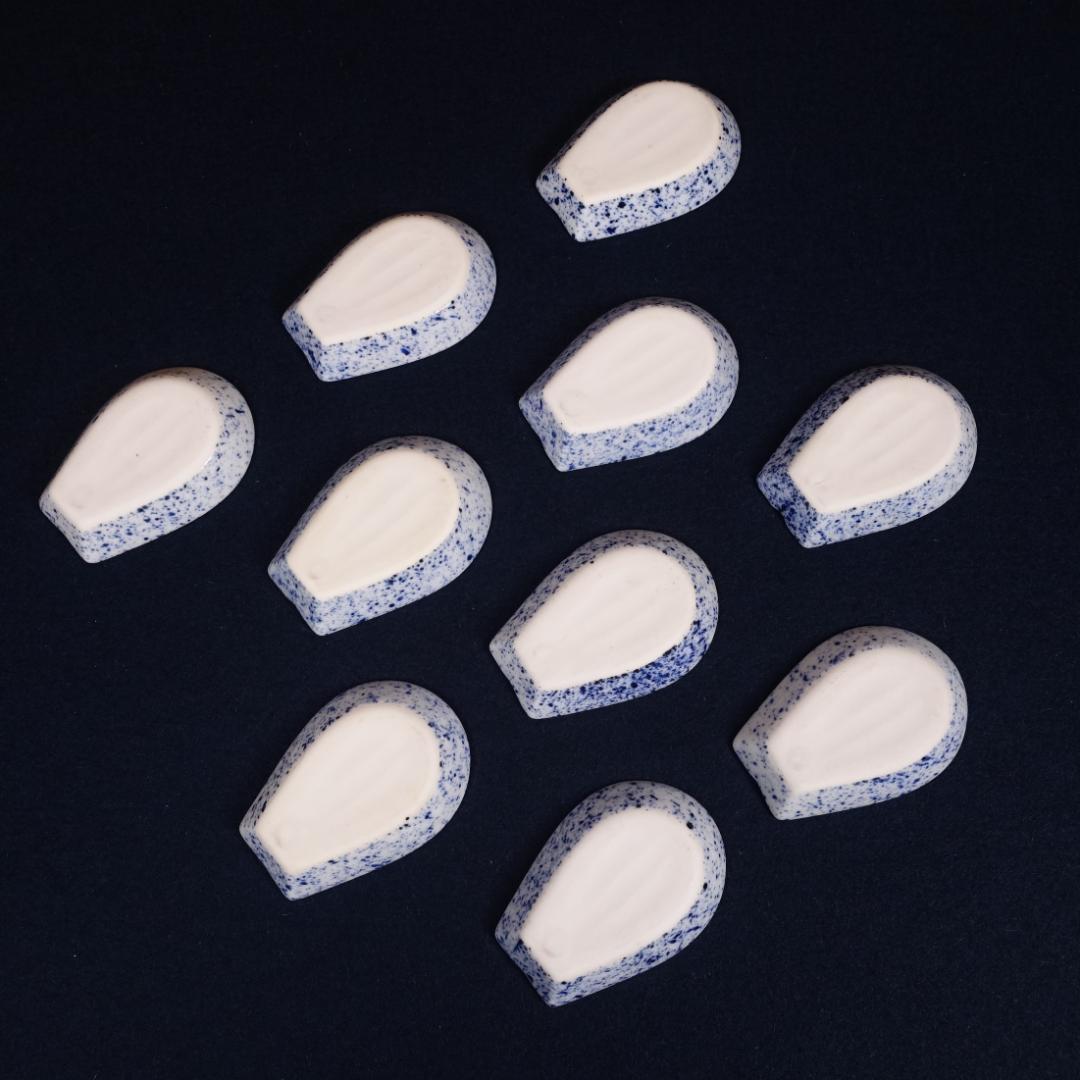 京焼 川尻一寛 禎山窯 染付 吹墨 レンゲ形 珍味入 10客 台座付