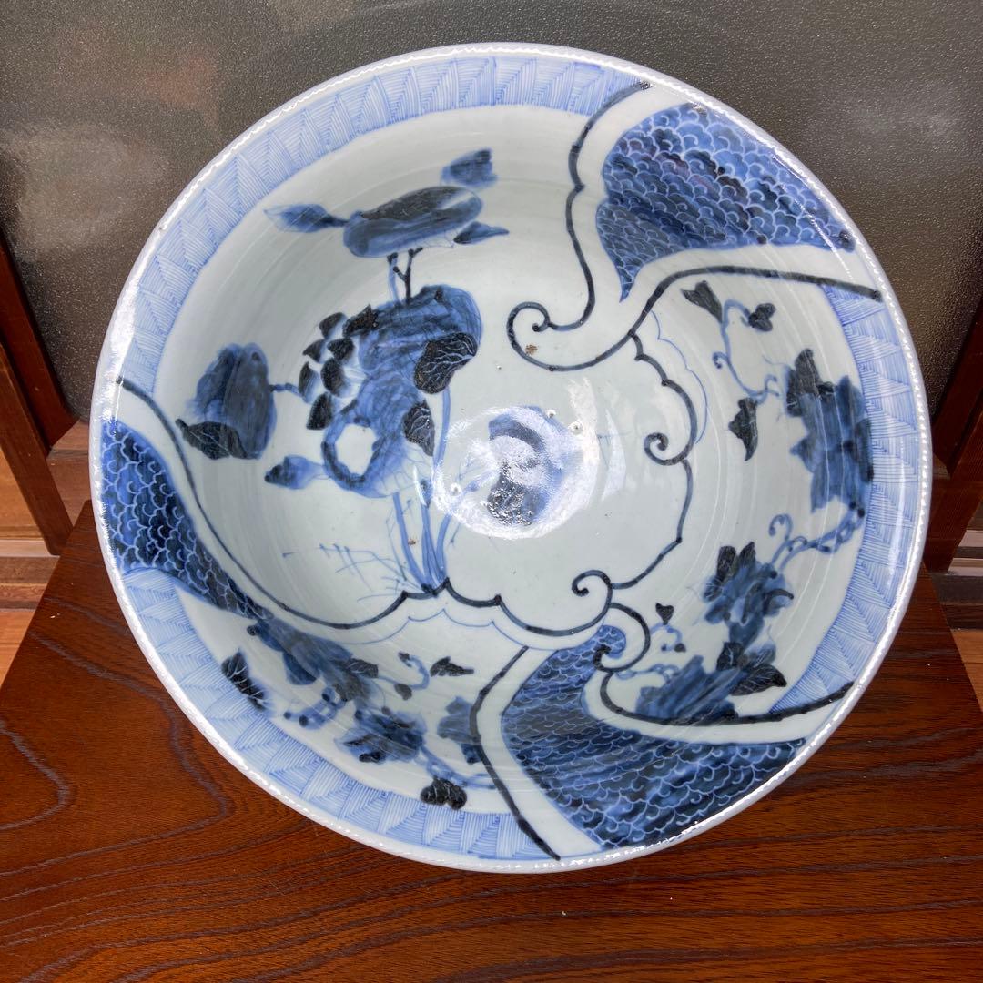 古伊万里染付果実の図特大深鉢