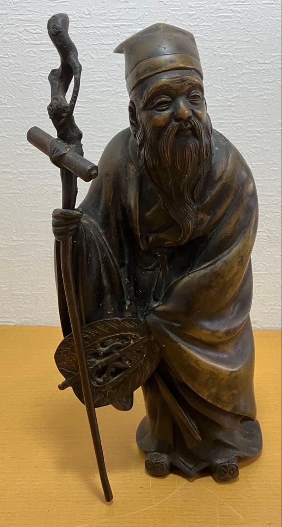【金属製工芸/骨董品】鹿老人置物　七福神　置物　インテリア　オブジェ　金属製