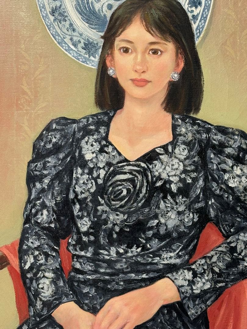 油彩　肉筆　キャンバス画　人物画　女性 美術品　額縁　ア-ト インテリア