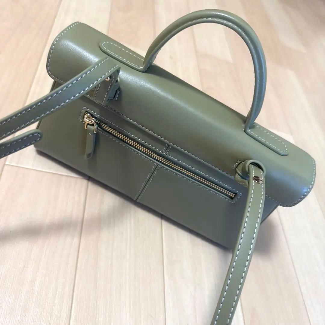 【あお】美品Cafune 本革オリーブグリーン レザー ハンドバッグ