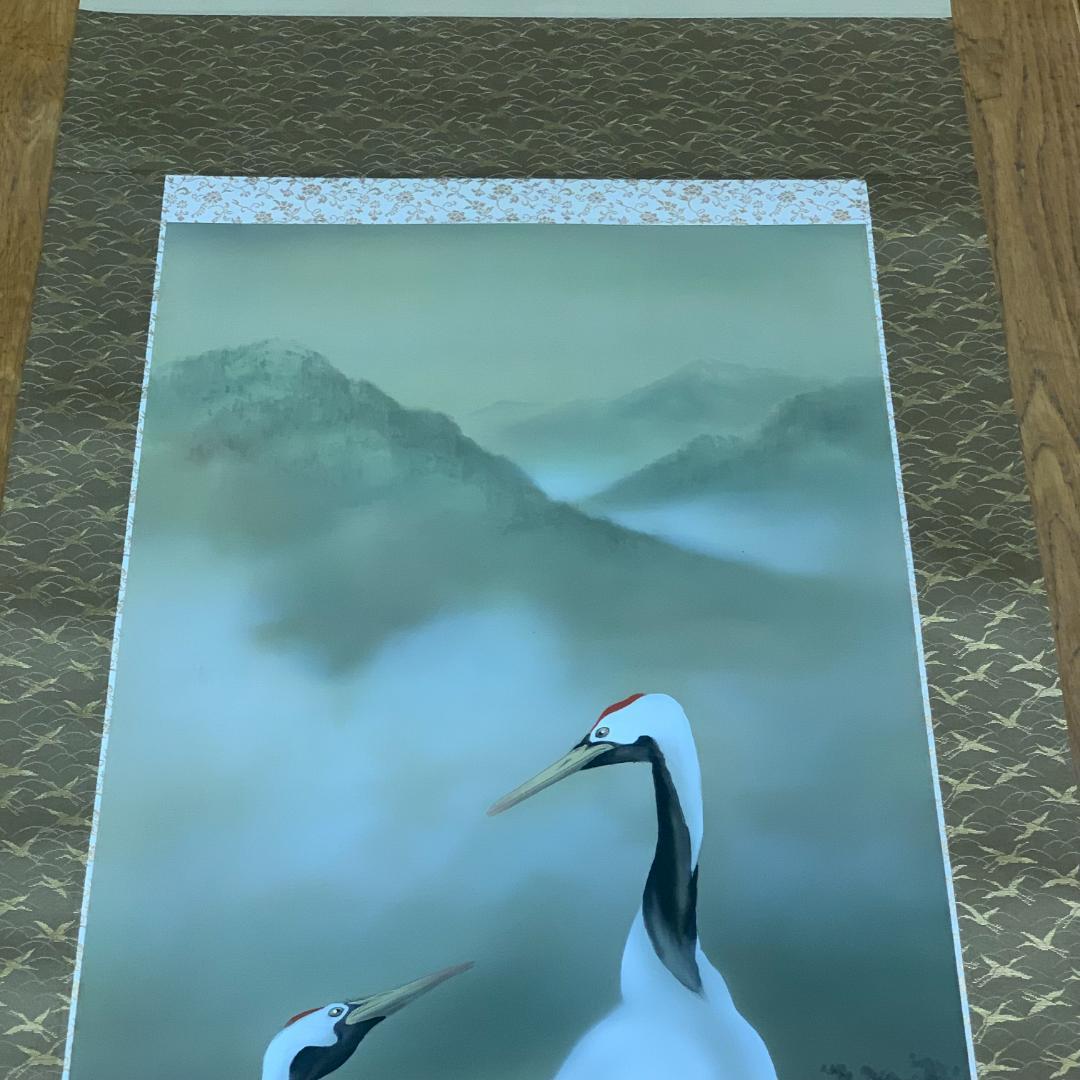 掛軸双鶴広森耕仁箱付き落款印有状態良好日本画古道具茶道具