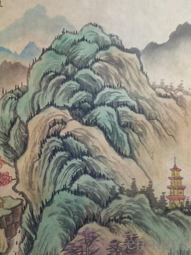 中国古美術.唐寅款.山水画.宣紙画.三尺手描き.肉筆.掛け軸.絵画.書道