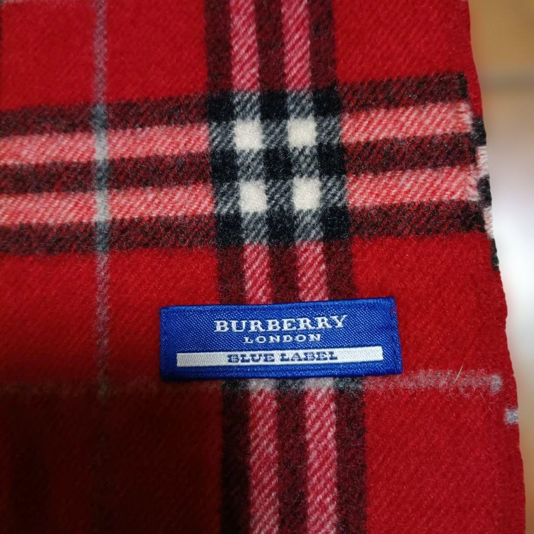 BURBERRY BLUE LABEL チェック柄マフラー 赤 美品 カシミヤ - メルカリ