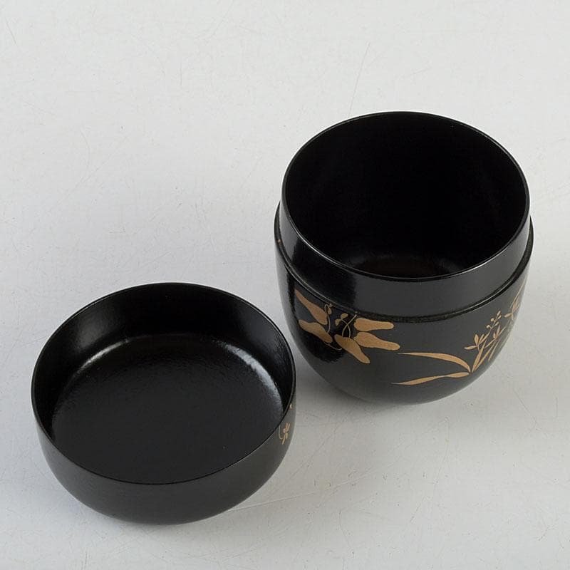 茶道具 堀川蒼雲作 螺鈿装飾 花蝶蒔絵 中棗 共箱 V 9363