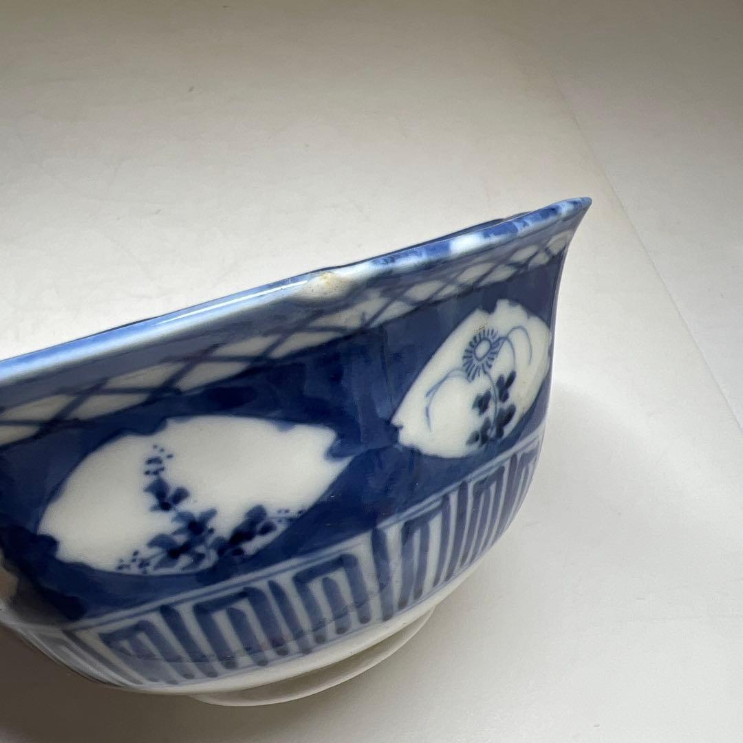 古伊万里　染付八角向付9客　木箱付　口径約12.5㎝東Y7-1225☆2Fタサチ