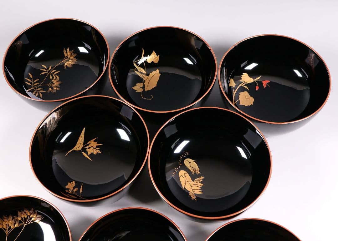 依頼品20客まとめ専用【CM380】輪島塗 草花 絵変わり蒔絵煮物椀 光峯 哲舟