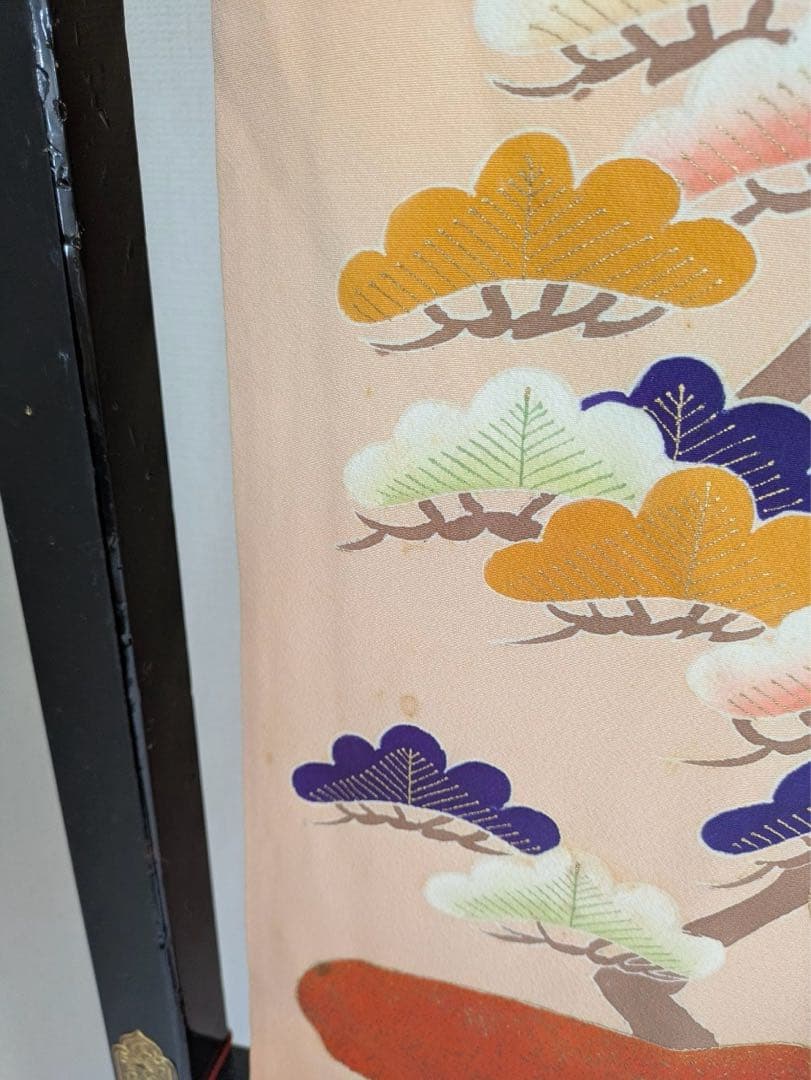 振袖 裄67 作家物 セミアンティーク 一つ紋 青海波に花柄金彩正絹T-3215