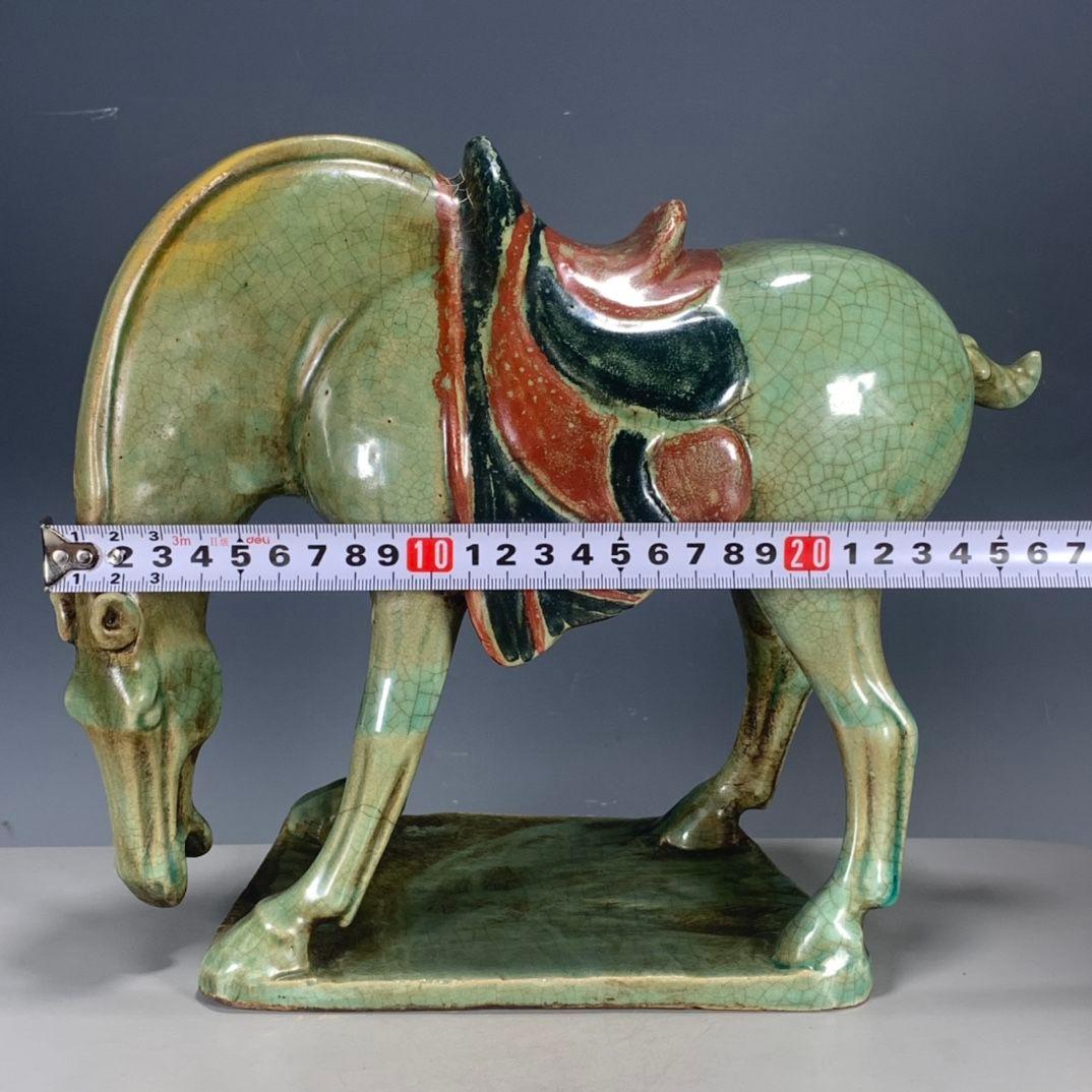 中国美術 緑釉開片馬 文房置物 案頭 風水 開運