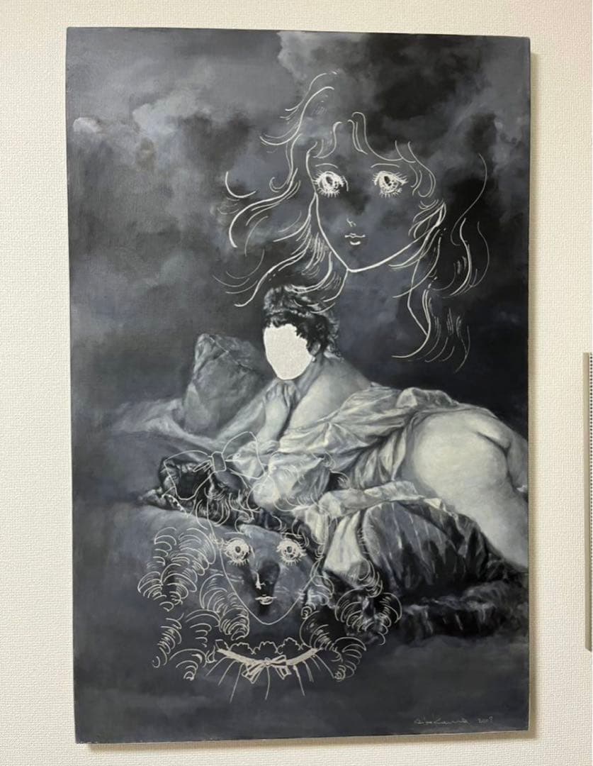 赤い糸と花油絵F8（455×380mm）