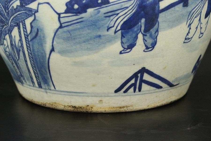 中国美術 青花 宮廷人物紋 蓋壷 高25.5cm(LC209)