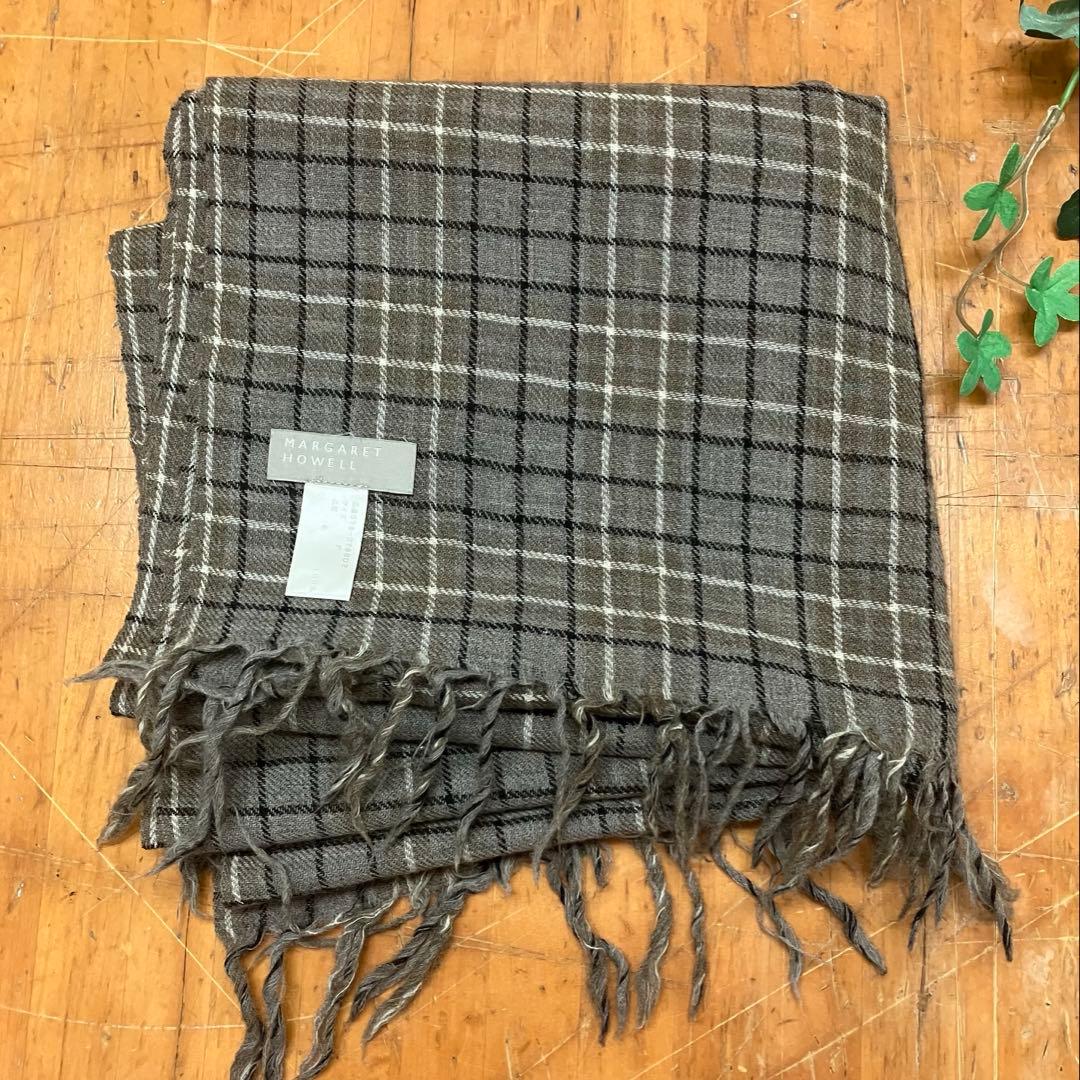 MARGARET HOWELL ウールチェックマフラー ブラウン - メルカリ