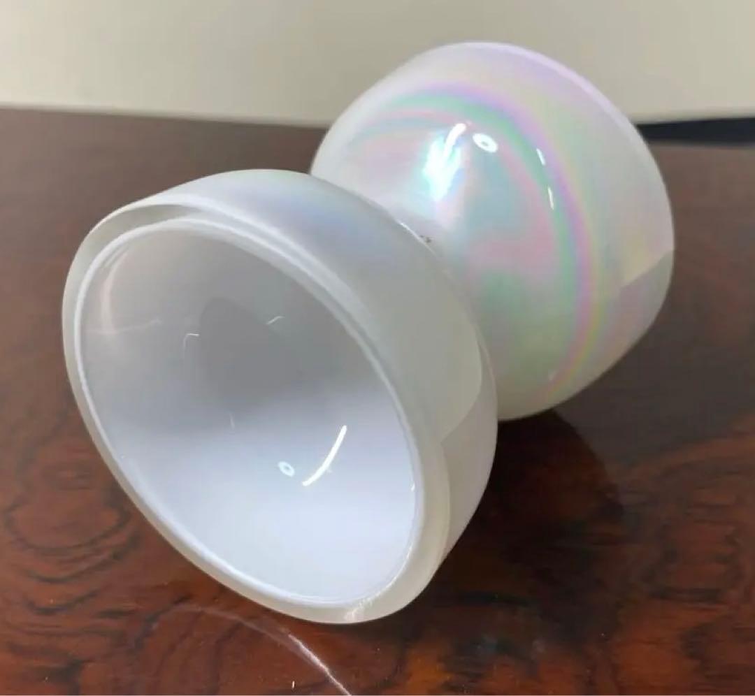 【茶道具】上野良樹造　ガラス蓋置　陶象造　花鳥画蓋置セット