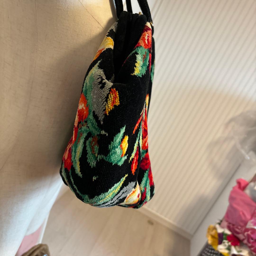 希少型　フェイラー FEILER トートバッグ 花柄 がま口　ブラック