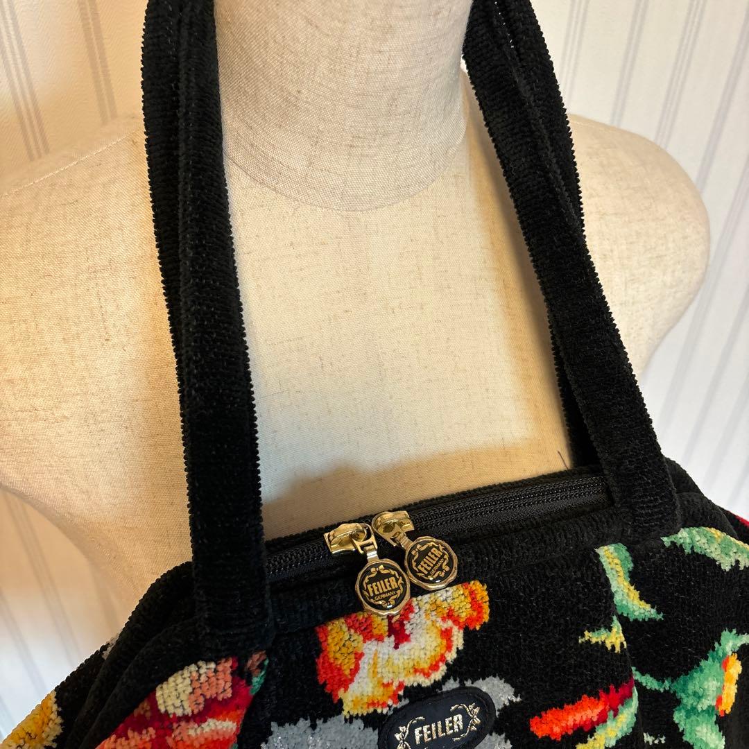 希少型　フェイラー FEILER トートバッグ 花柄 がま口　ブラック