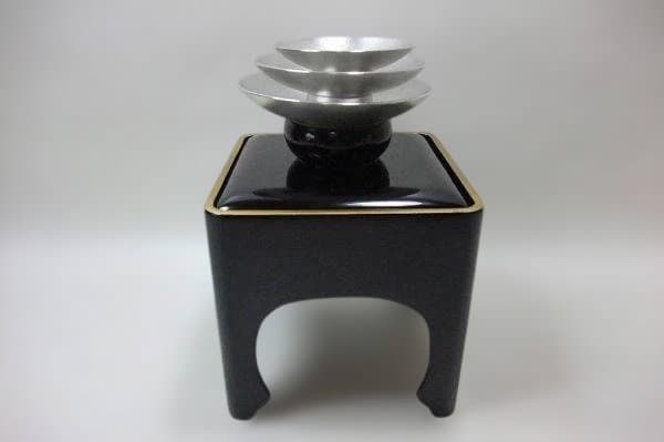 酒器 本錫 三ツ重揃 盃台 惣黒 堅地家具「孔雀屋利吉」会津塗