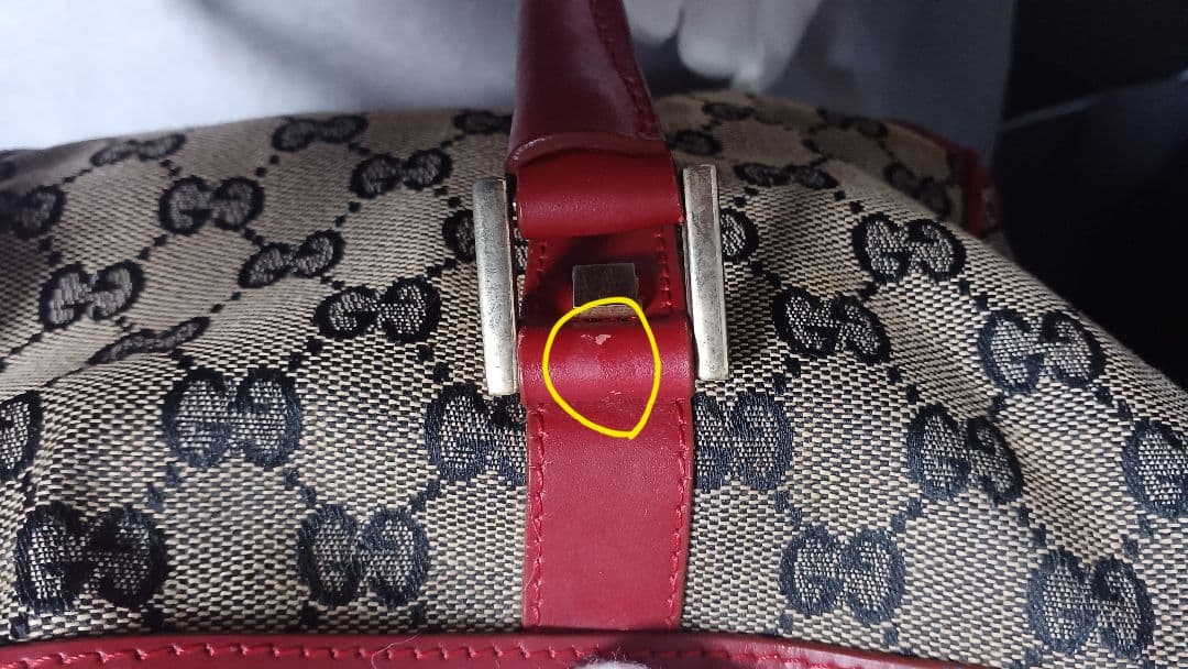 GUCCI ロゴ柄 ハンドバッグ ベージュ/レッド