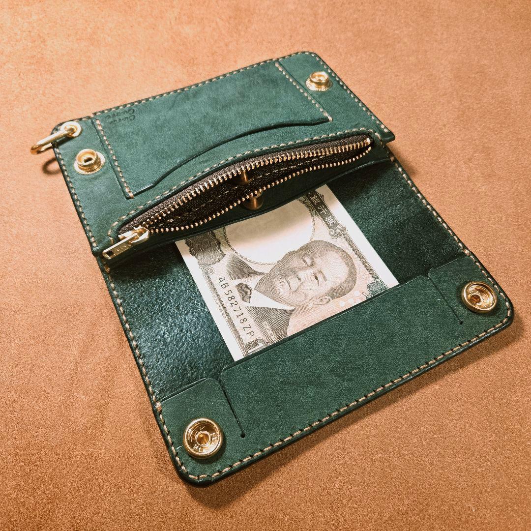 258ミドル　トラッカーウォレット イタリアンレザーTEXAS【グリーン】