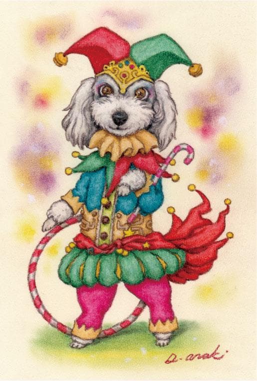 【原画】『道化師セシル』（犬 トイプードル 絵画　パステル画）