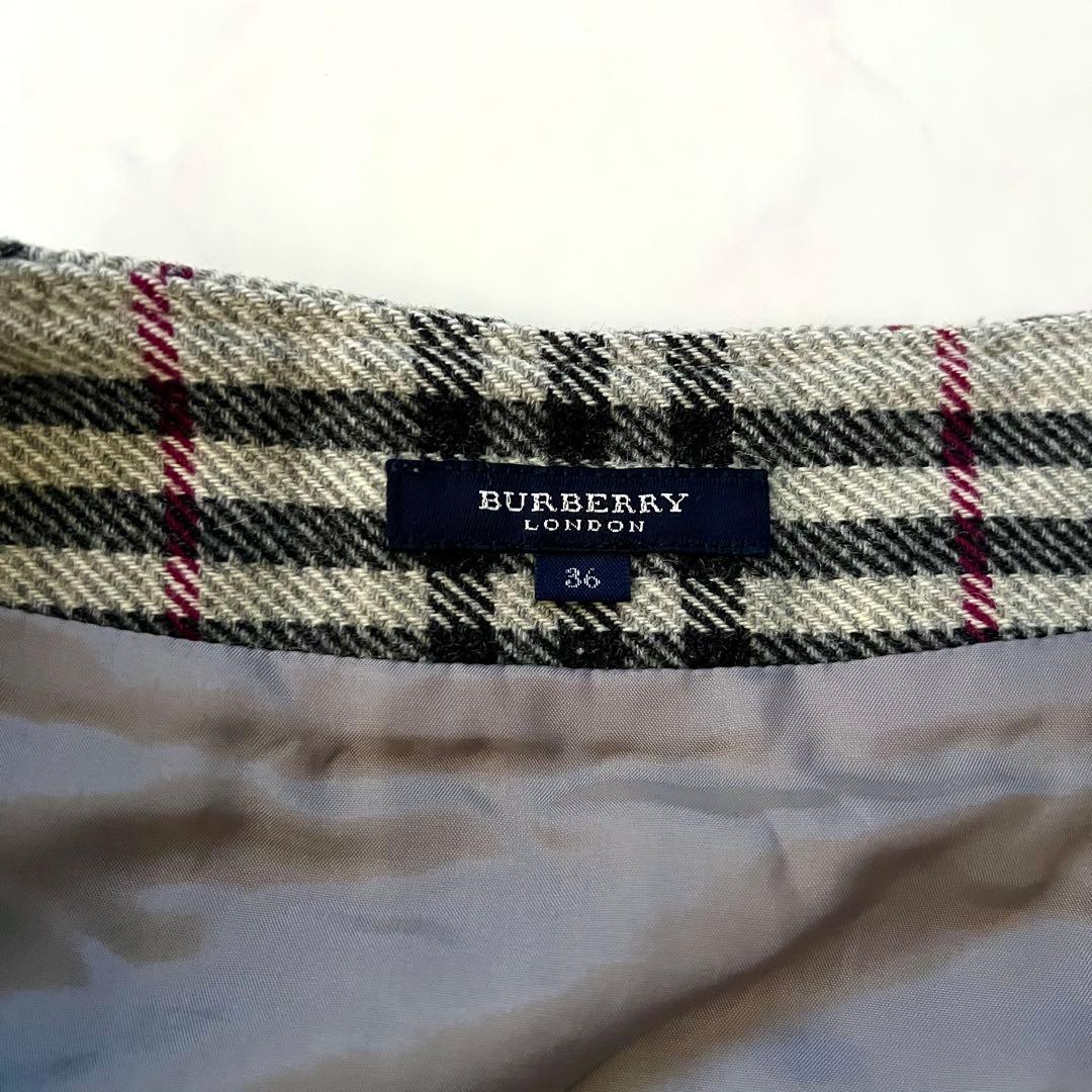 バーバリーロンドン アルパカ混 ウール プリーツスカート ノバチェック36