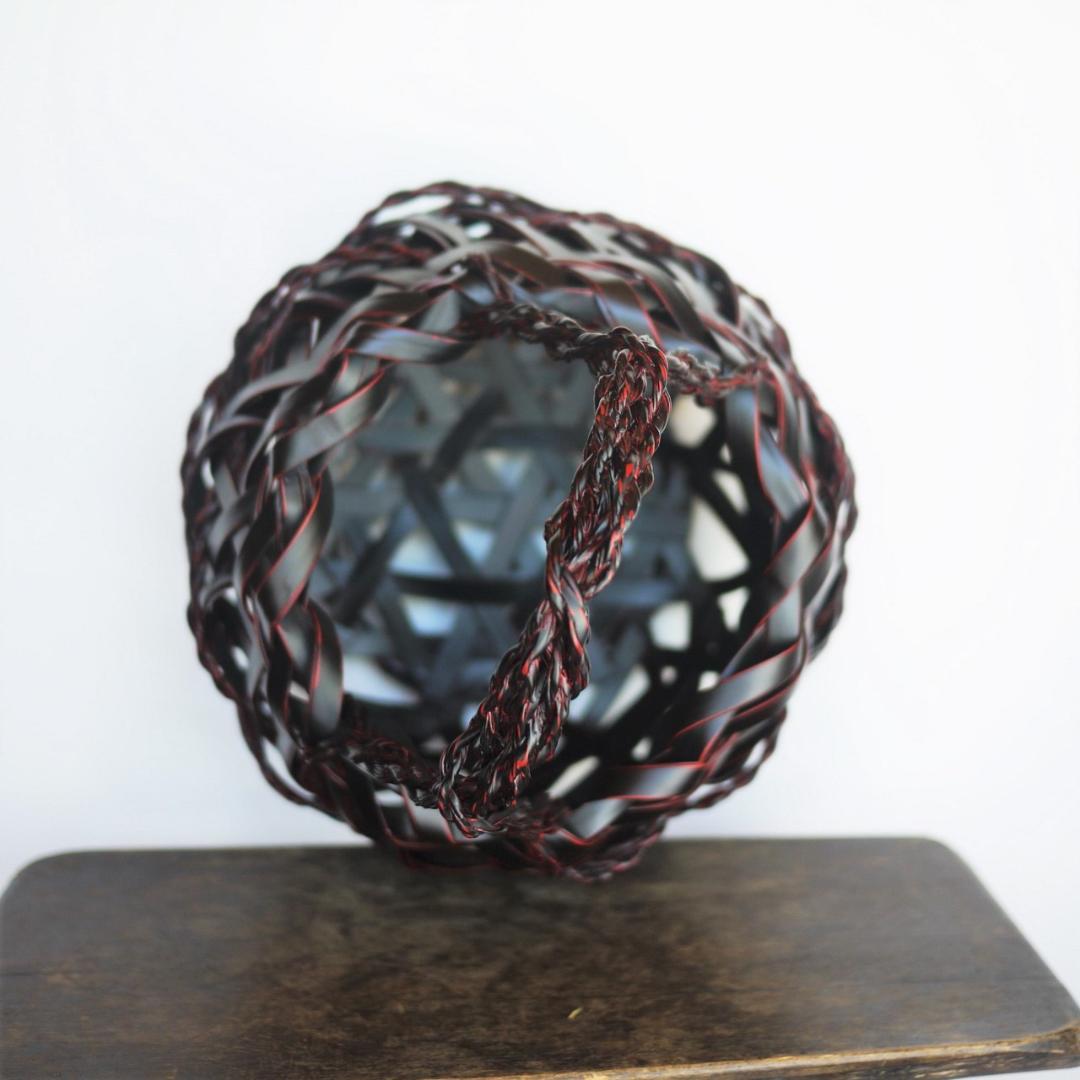 九州籃胎漆器　久留米九籃　竹細工花入れ　バスケット編籠　郷土民芸品　福岡