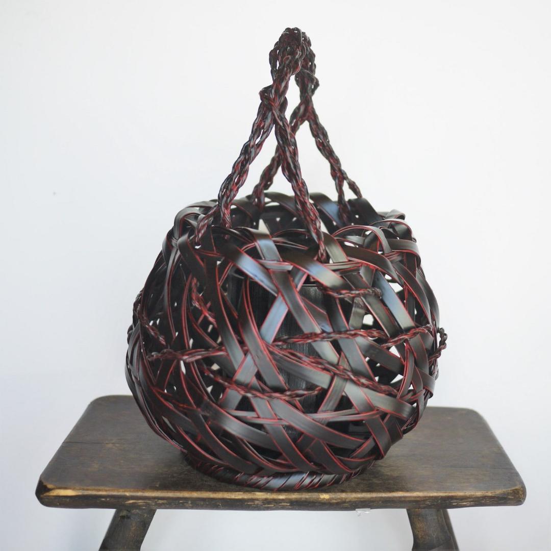 九州籃胎漆器　久留米九籃　竹細工花入れ　バスケット編籠　郷土民芸品　福岡