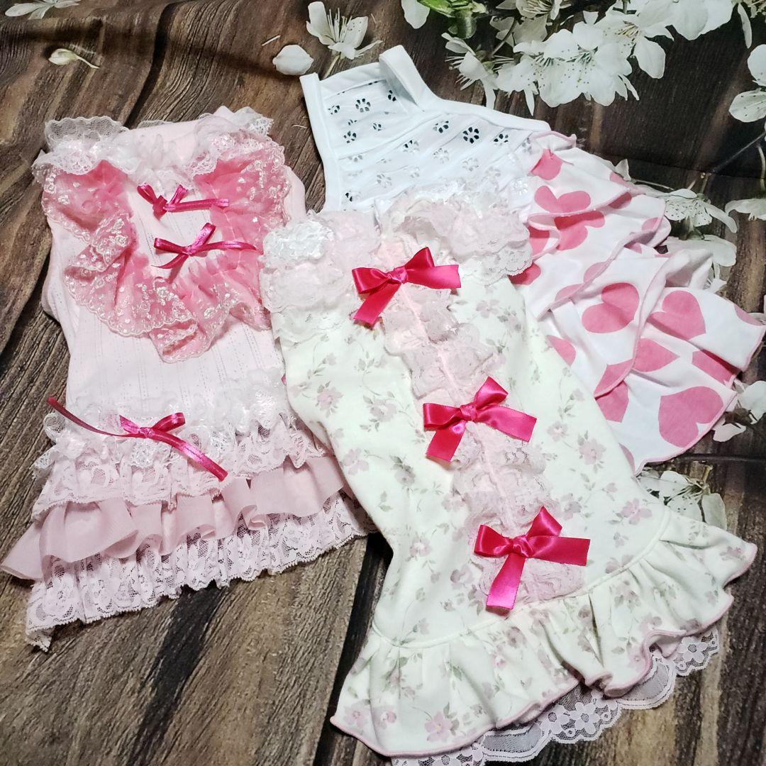 犬服　♡ラブリー♡　ハンドメイド 新作 犬服 ハンドメイド ラブリーマクラメサマーニット ペット服